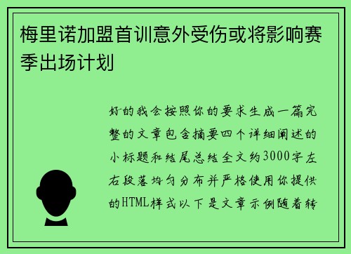 梅里诺加盟首训意外受伤或将影响赛季出场计划